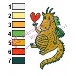 Cartoon Dragon in Love Embroidery Design